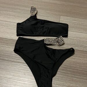 Black One-Shoulder Bikini with Beaded Detail